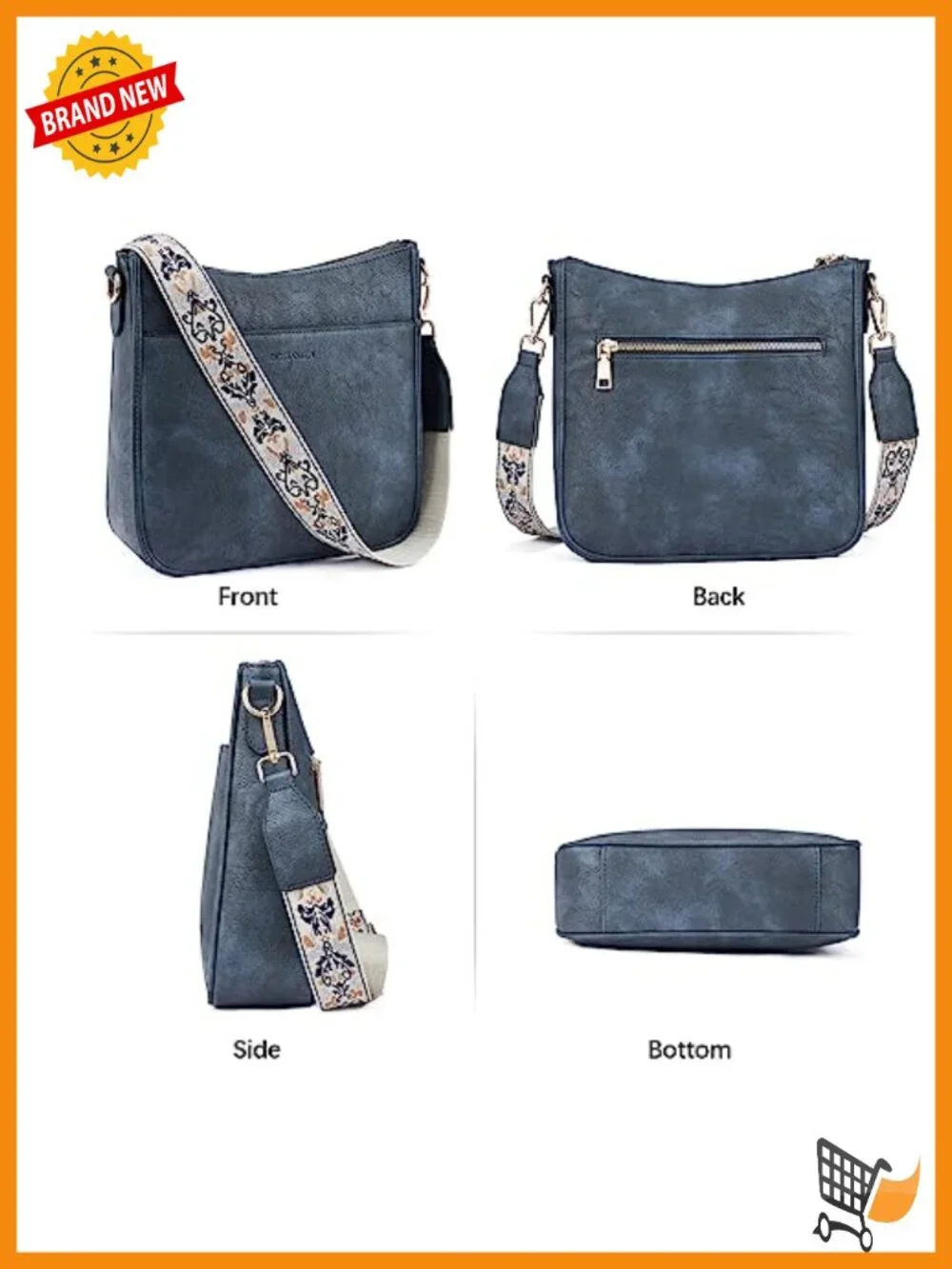 Vegan Leather Crossbody Hobo Bag Wide Strap